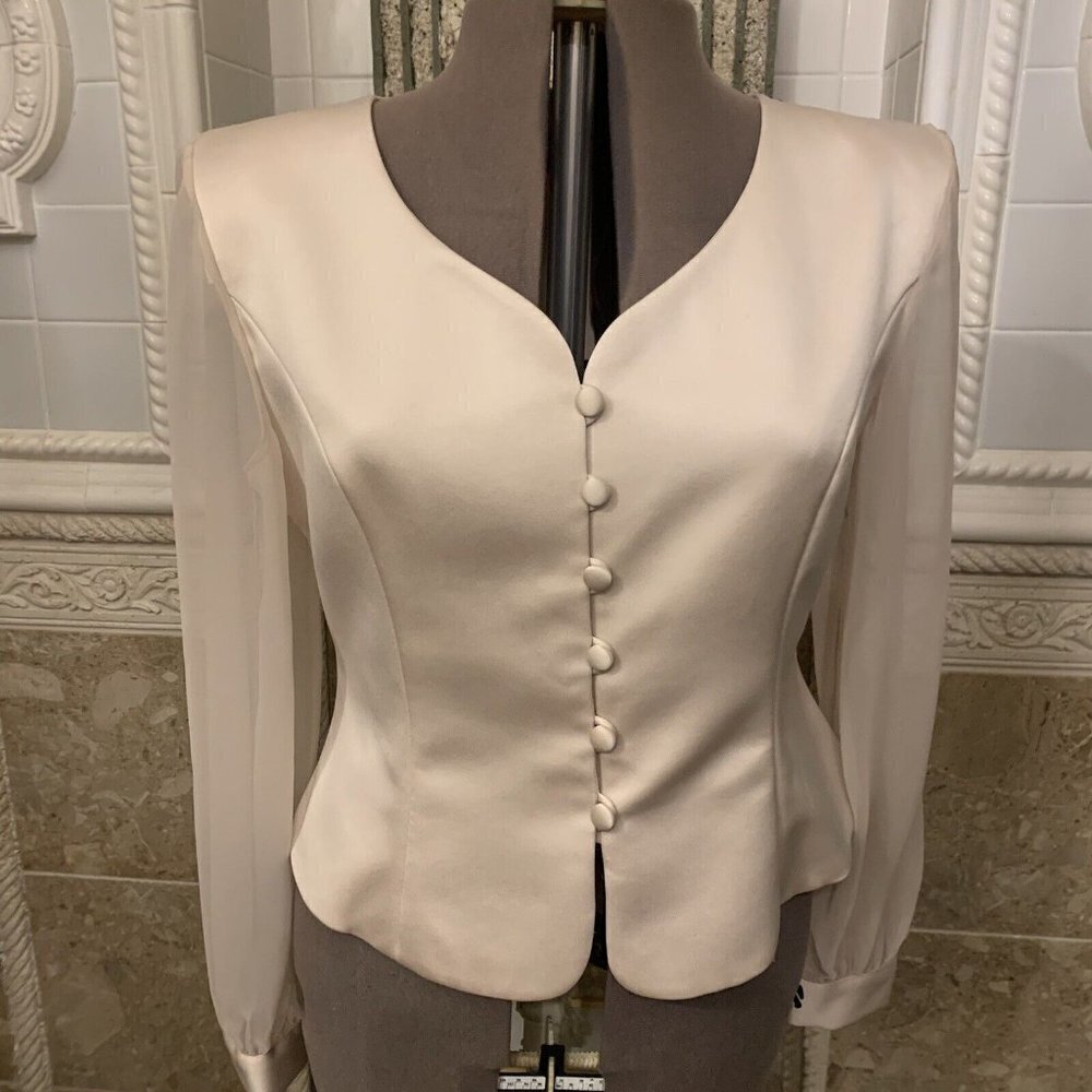 J.R. NITES. Size 18 Champagne Top. Long Chiffon Sleeves. USA. Button Up. AL.